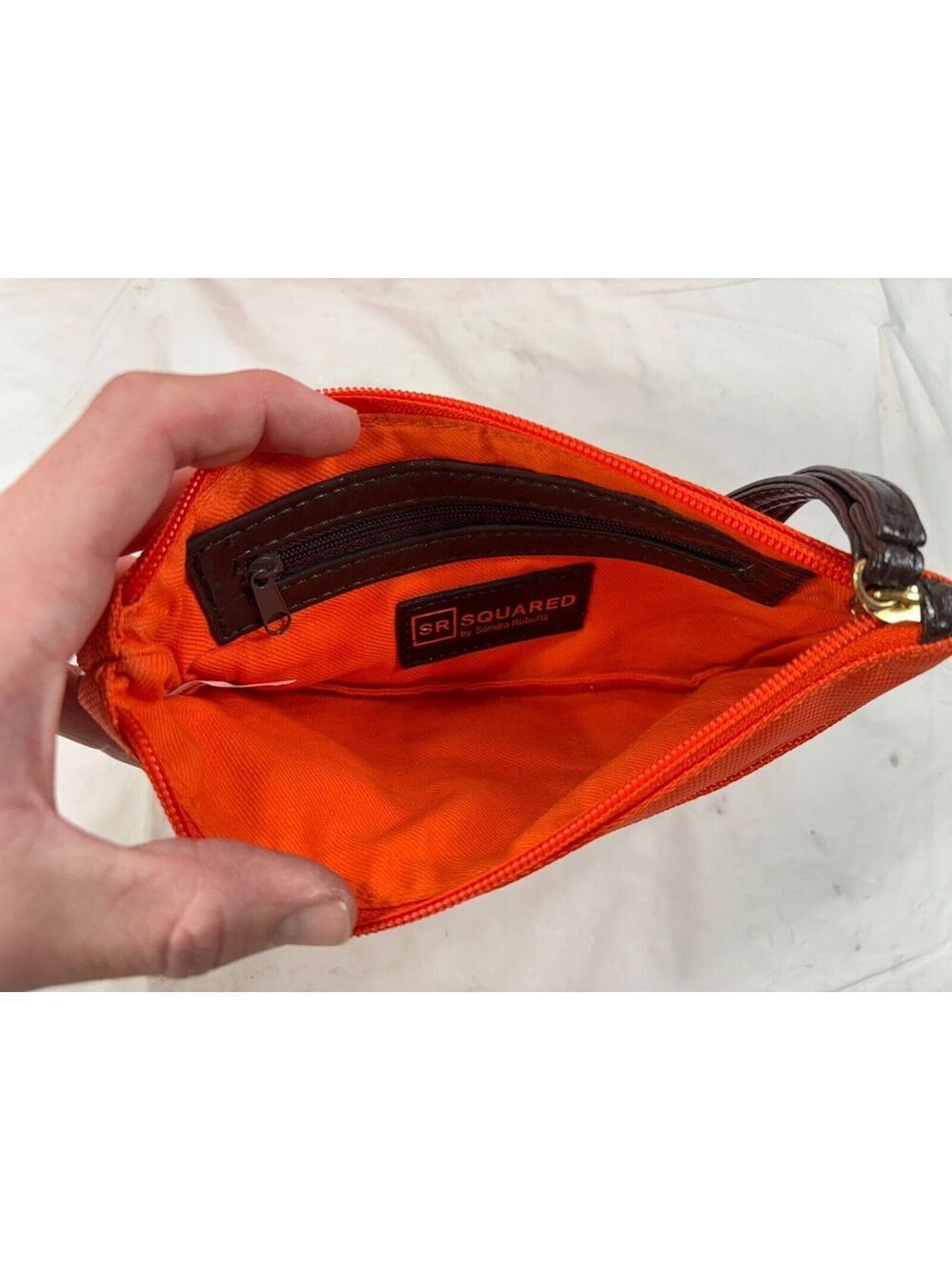 SR Squared Sondra Roberts Large Reversible Tote orange with Wristlet pouch - Picture 4 of 15